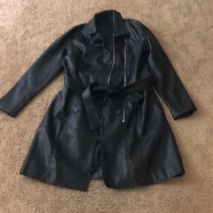 Black faux leather trench coat